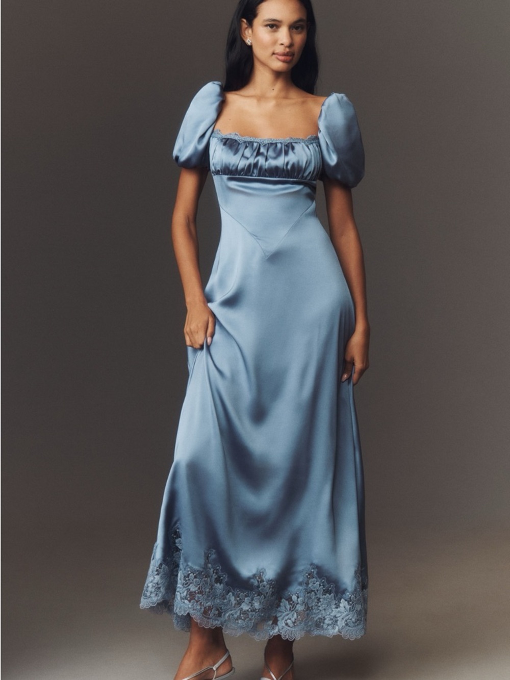 Mare Mare Anthropologie Puff-Sleeve Square-Neck Satin Maxi Dress - Picture 4 of 16